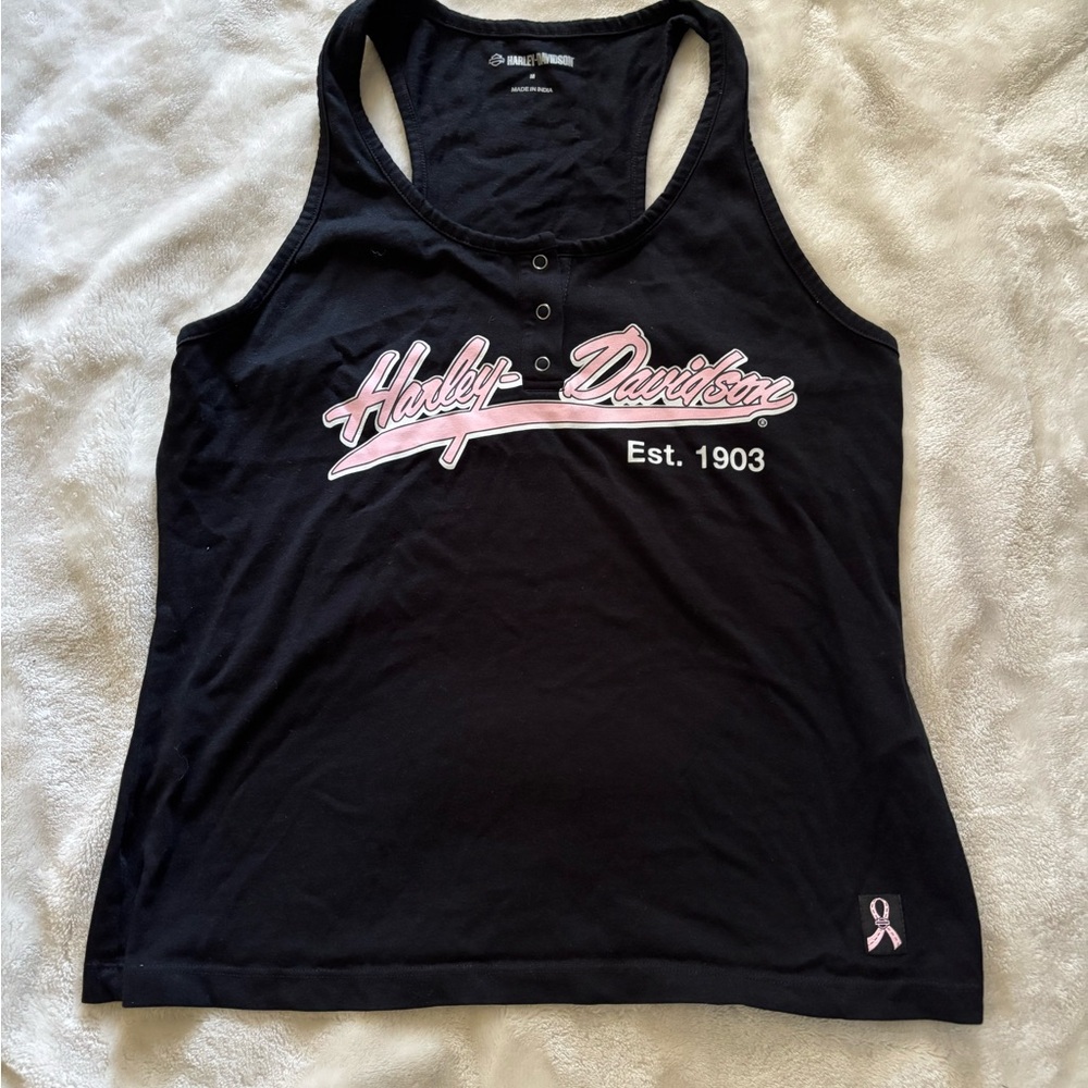 Harley-Davidson Women's Black and Pink Tank Top